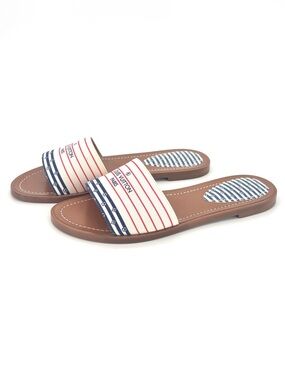Louis Vuitton Canvas Escale Lock It Slip On Flat Slides Sandals 36.5